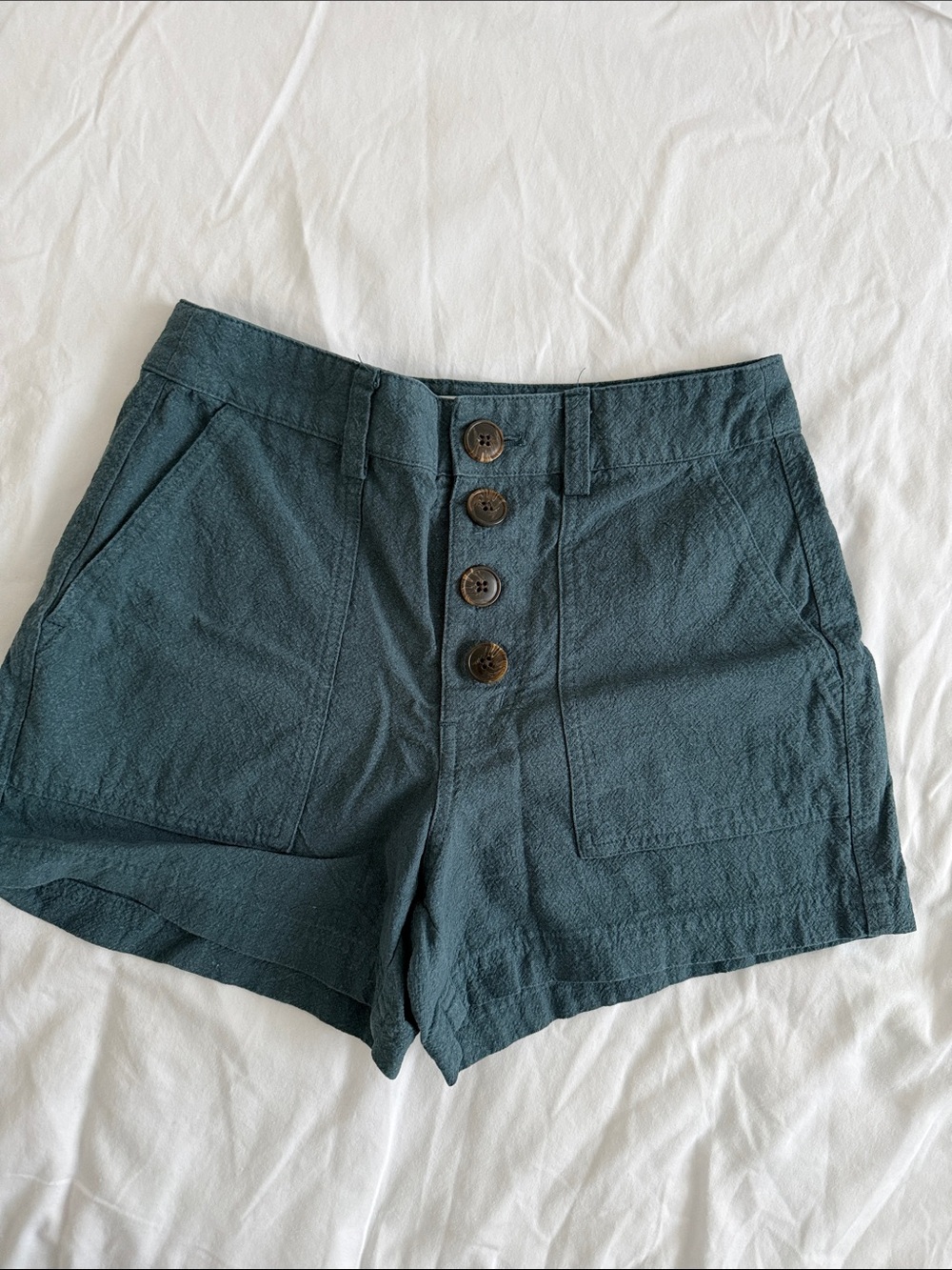 O'Neill High-Waist Button-Front Shorts in Deep Teal